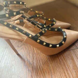 Lulu's Black and Tan Studded Heels